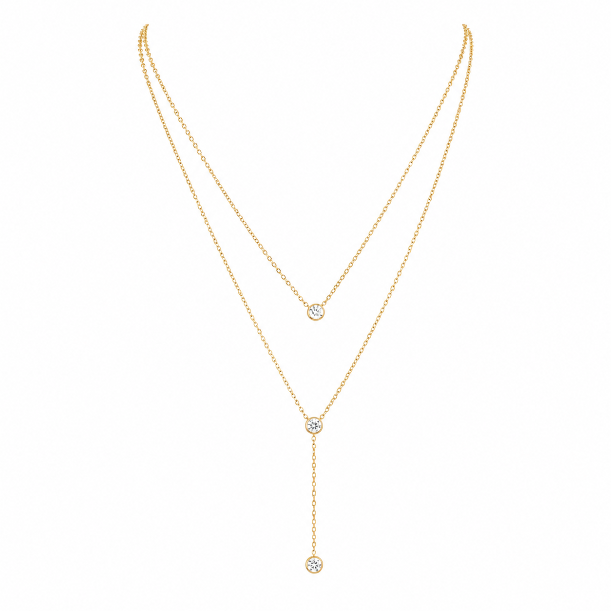 Gold-Edelstahl Layering-Kette mit Kristallen