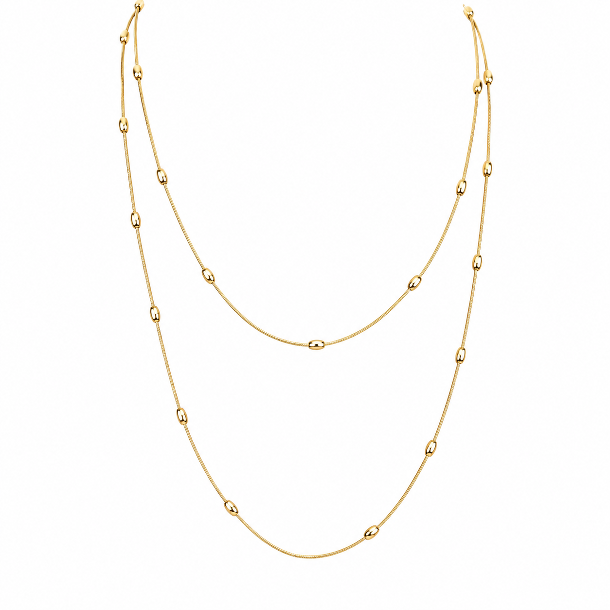 Gold-Edelstahl Lange Gliederkette mit ovalen Elementen