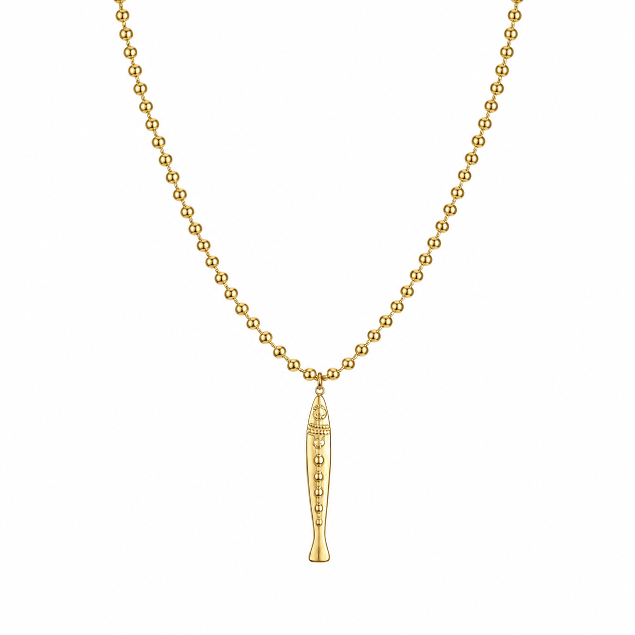 Gold-Edelstahl Kugelkette mit Fisch-Anhänger