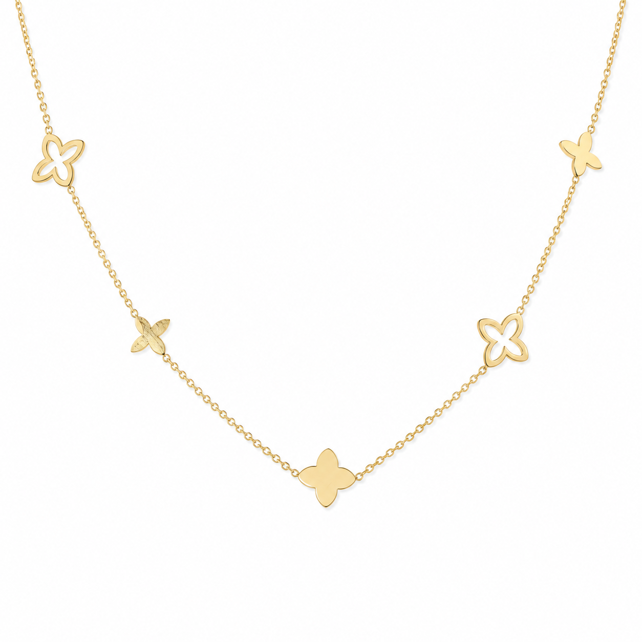 Gold-Edelstahl Kette mit Kleeornamenten