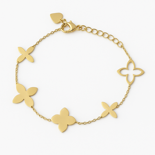 Stylisches, vergoldetes Kleeblatt-Edelstahl-Armband