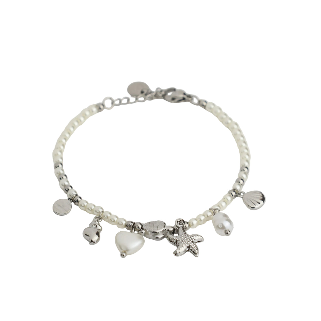 Silber-Edelstahl Perlen Armband mit maritimen Anhängern