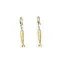 Gold-Edelstahl-Fischhaken-Ohrringe mit Fisch-Anhänger und Kristall