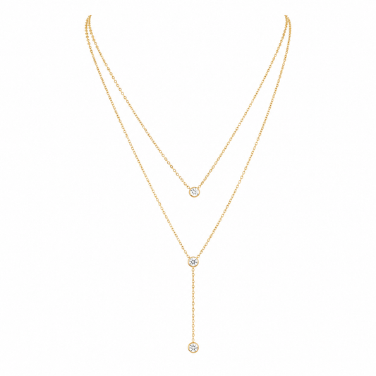 Gold-Edelstahl Layering-Kette mit Kristallen