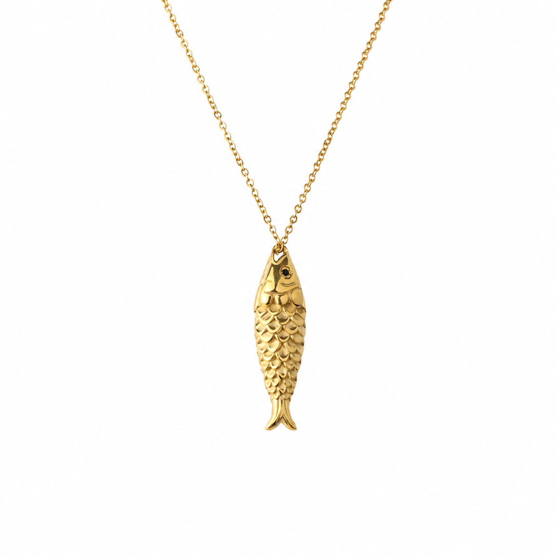 Gold-Edelstahl-Kette Fisch Anhänger
