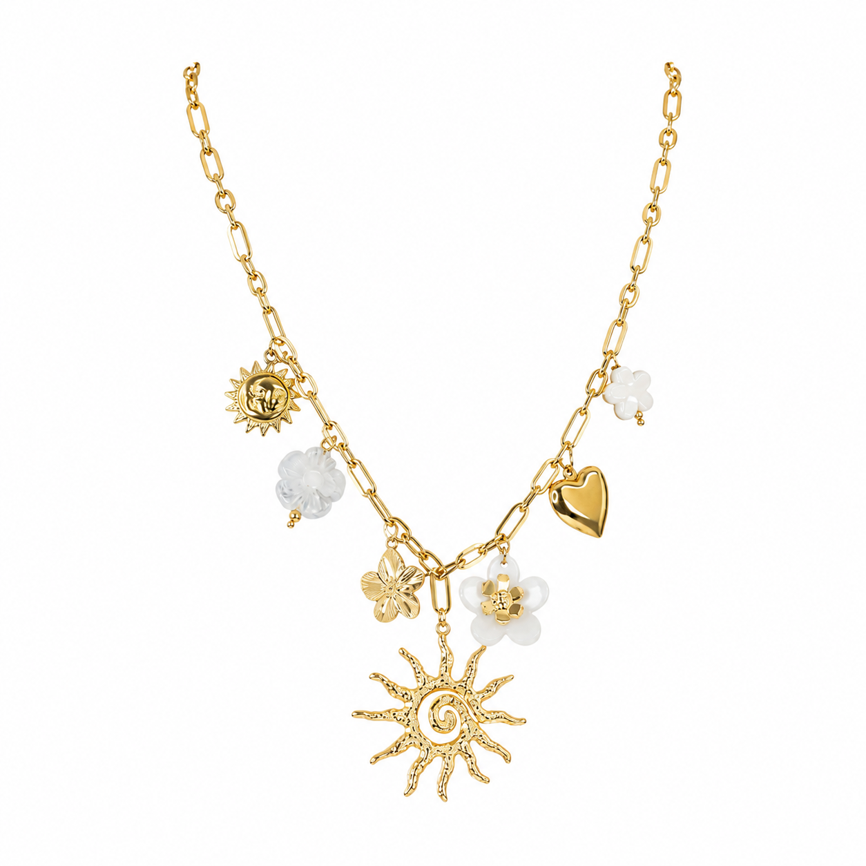 Gold-Edelstahl Statement-Kette mit sommerlichen Anhängern