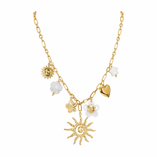 Gold-Edelstahl Statement-Kette mit sommerlichen Anhängern