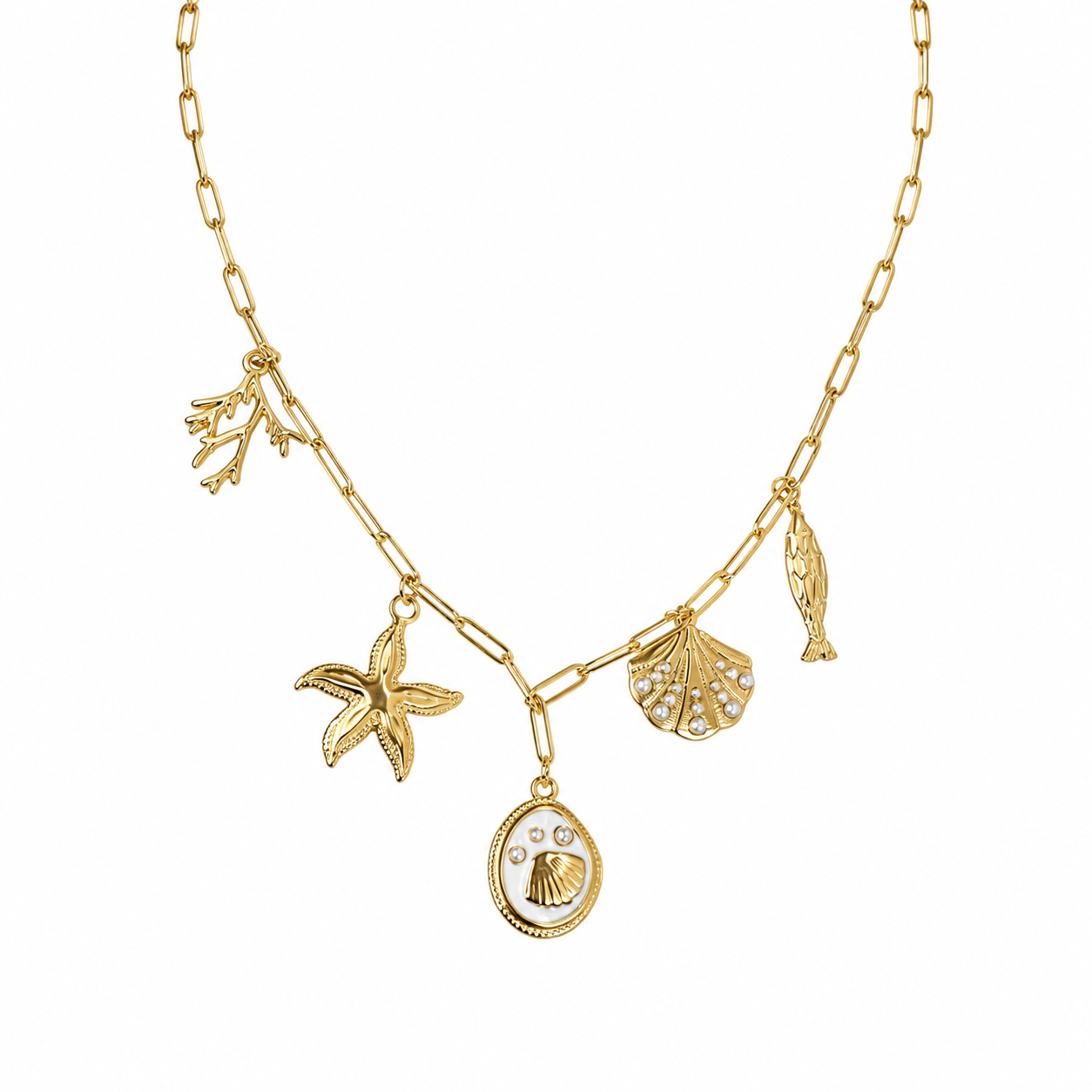 Gold-Edelstahl Kette mit maritimen Anhängern