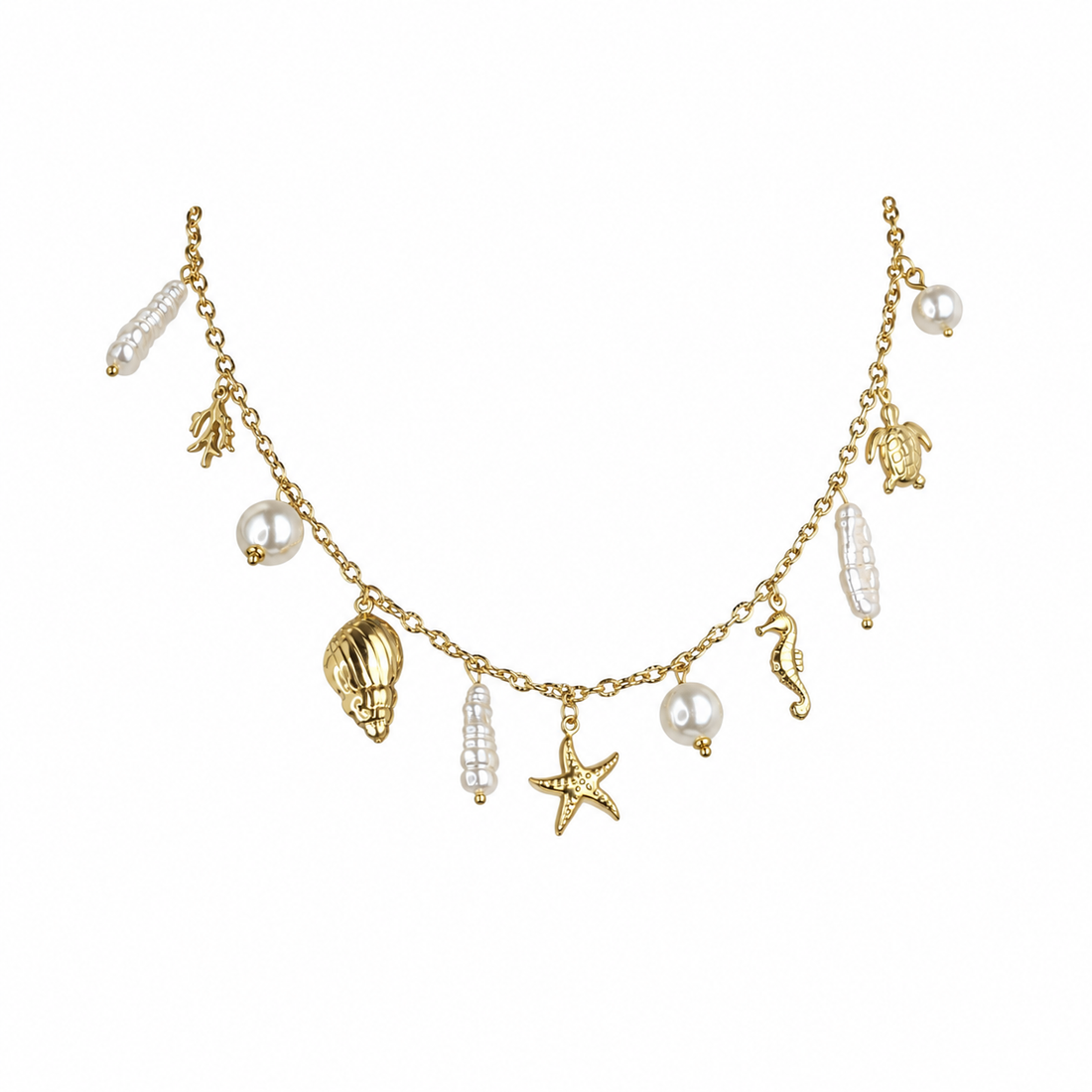 Gold-Edelstahl Kette mit maritimen Charms