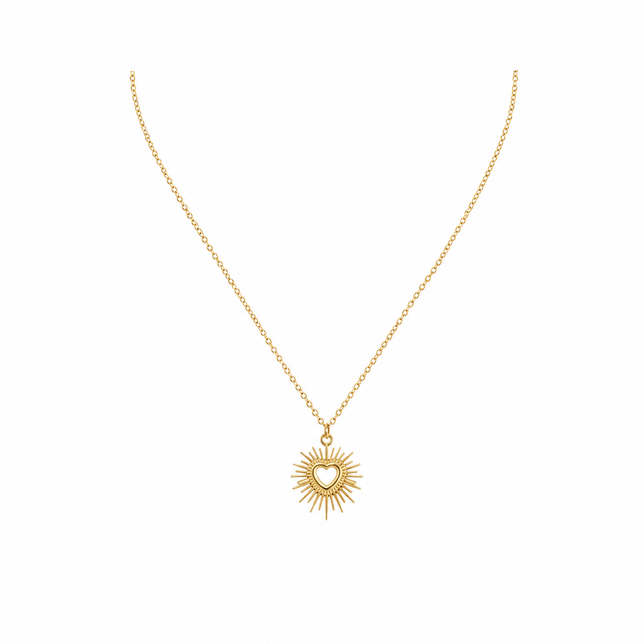 Gold-Edelstahl Kette mit Herz-Sonnen-Anhänger
