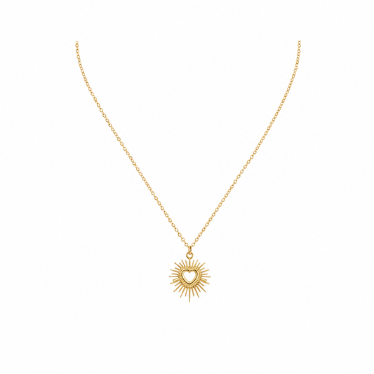 Gold-Edelstahl Kette mit Herz-Sonnen-Anhänger