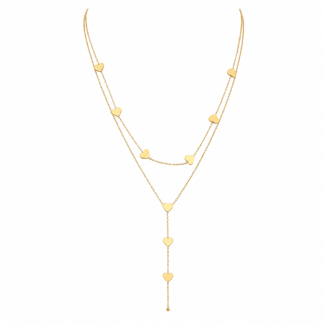 Gold-Edelstahl Layering-Kette mit Herz-Elementen