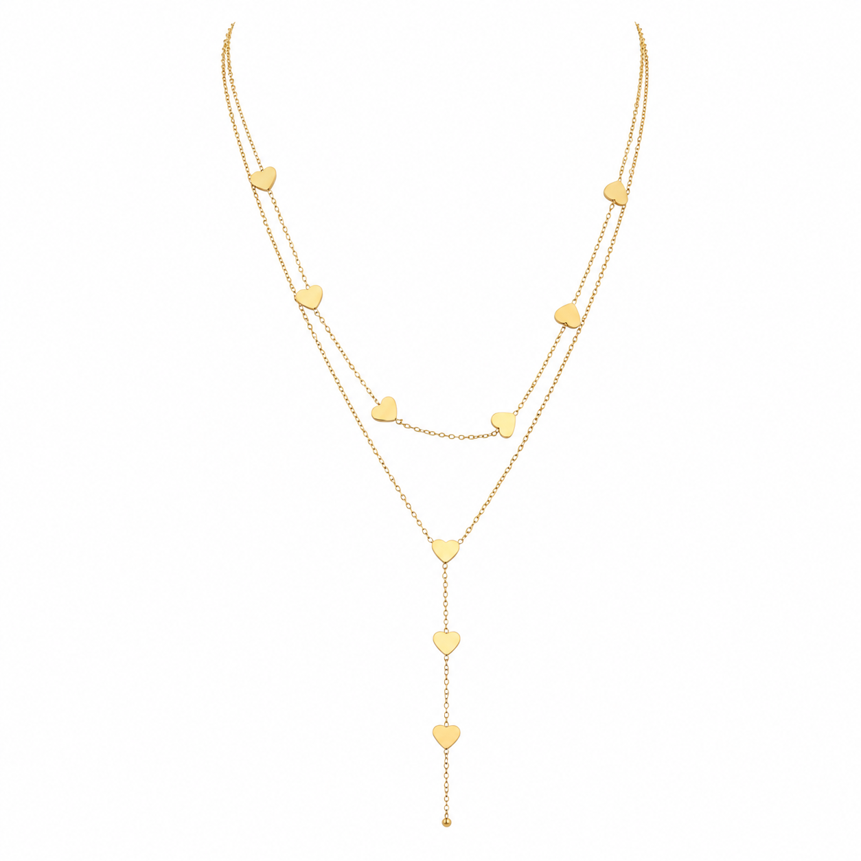 Gold-Edelstahl Layering-Kette mit Herz-Elementen