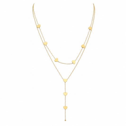 Gold-Edelstahl Layering-Kette mit Herz-Elementen