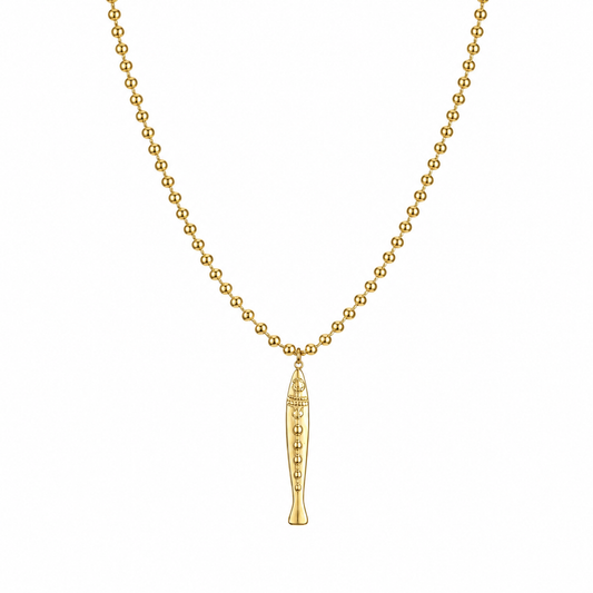 Gold-Edelstahl Kugelkette mit Fisch-Anhänger