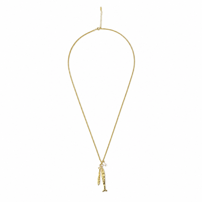 Gold-Edelstahl-Kette mit zwei Fisch-Anhängern und Perle