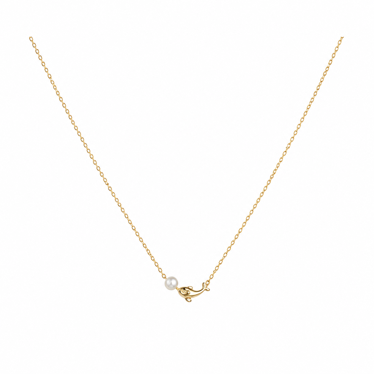 Sehr zarte Gold-Edelstahl Kette mit Delfin- und Perlen-Element