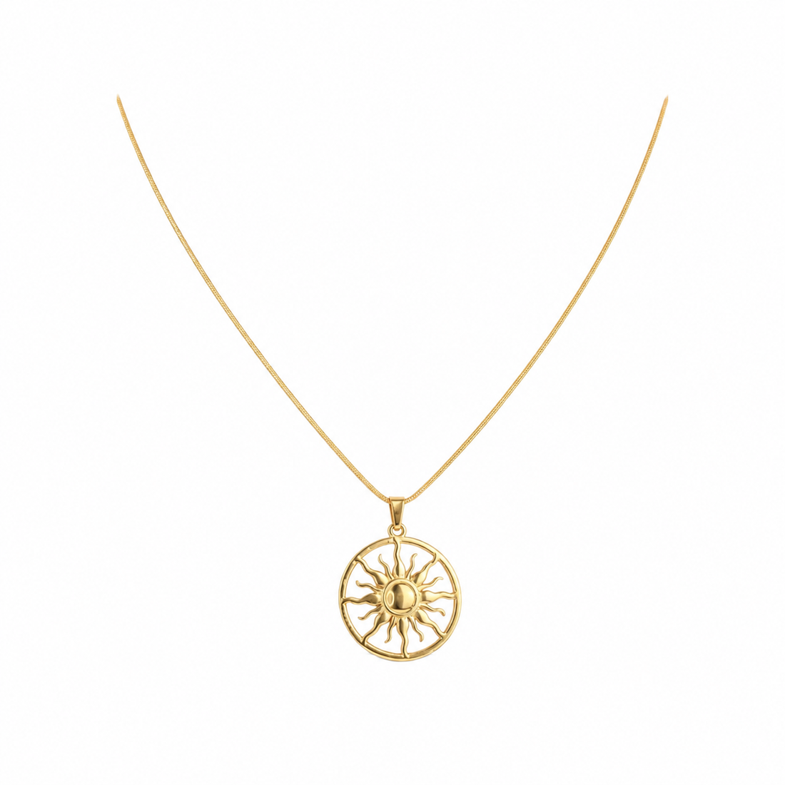 Gold-Edelstahl Kette mit Sonnen-Anhänger