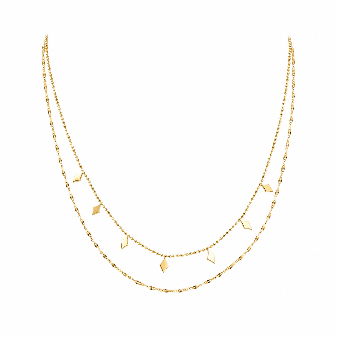Gold-Edelstahl Layering-Kette mit Rauten-Elementen