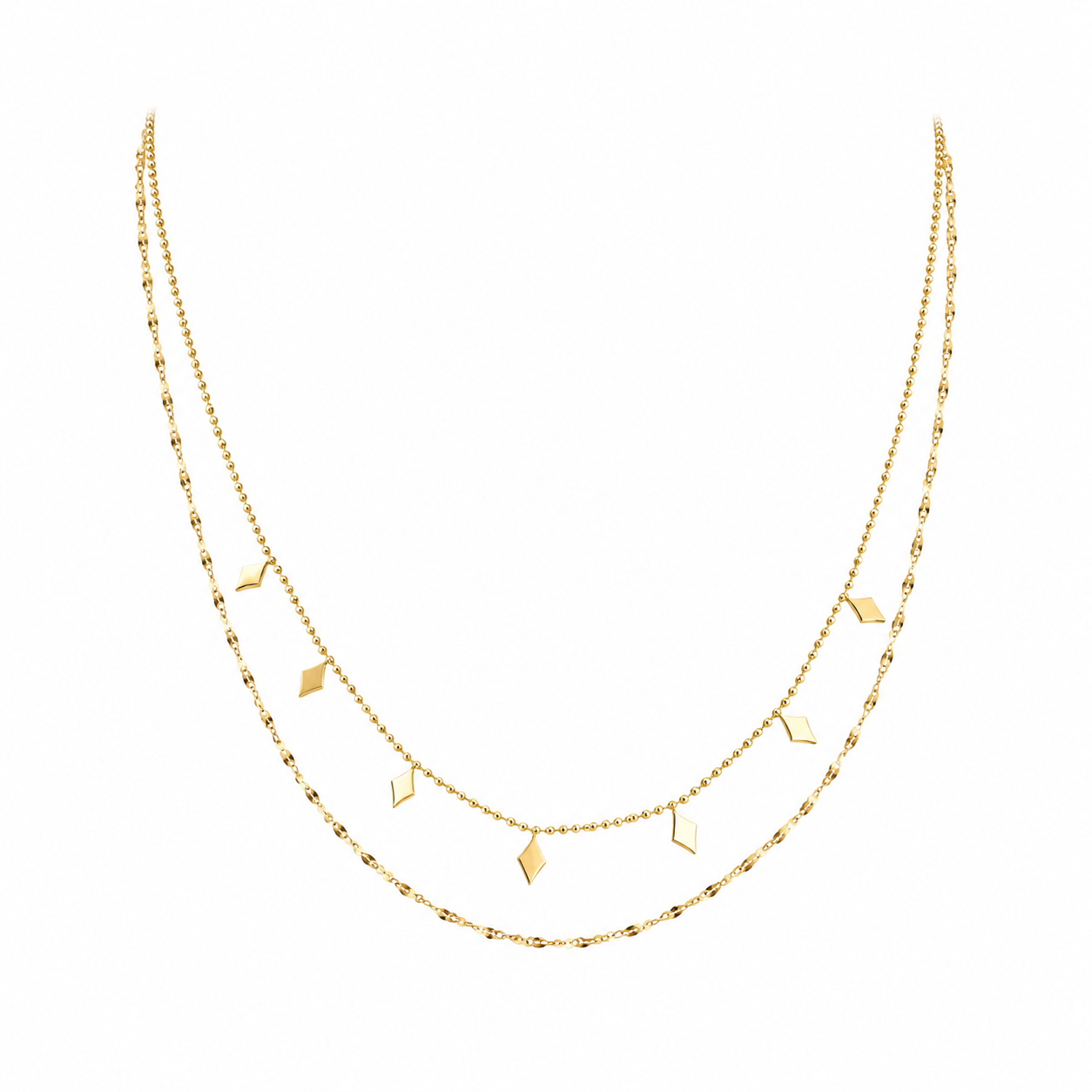 Gold-Edelstahl Layering-Kette mit Rauten-Elementen