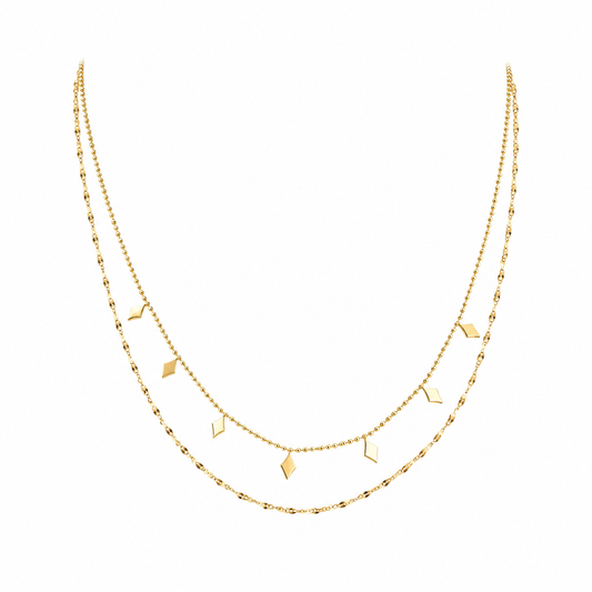 Gold-Edelstahl Layering-Kette mit Rauten-Elementen