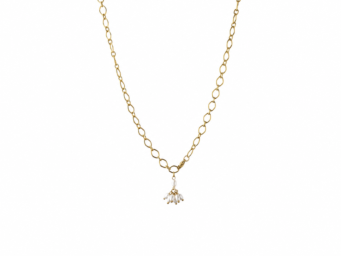Verstellbare Gold-Edelstahl Kette mit Perlenbündel