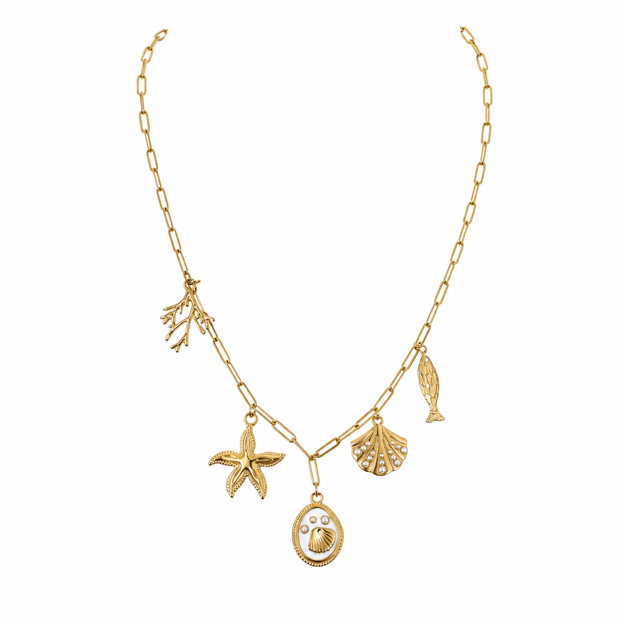 Gold-Edelstahl Kette mit maritimen Anhängern