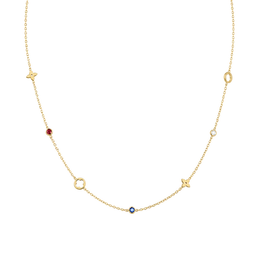 Gold-Edelstahl Kette mit Blütenornamenten und bunten Kristallen