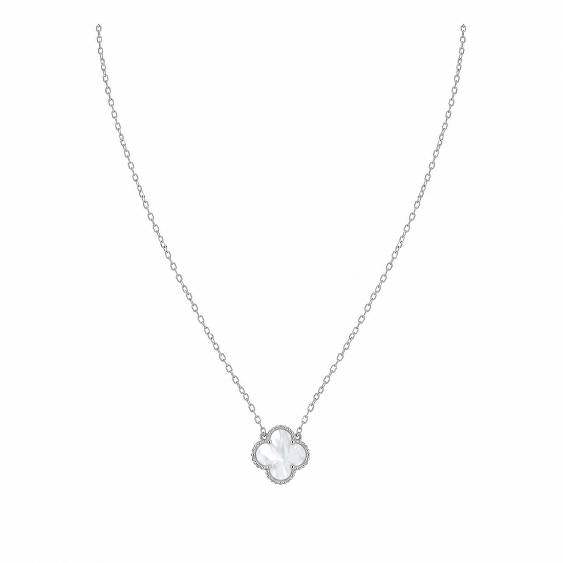 Silber-Edelstahl Kette mit Perlmutt-Kleeblatt