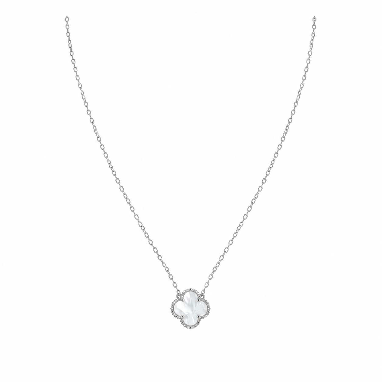 Silber-Edelstahl Kette mit Perlmutt-Blütenornament