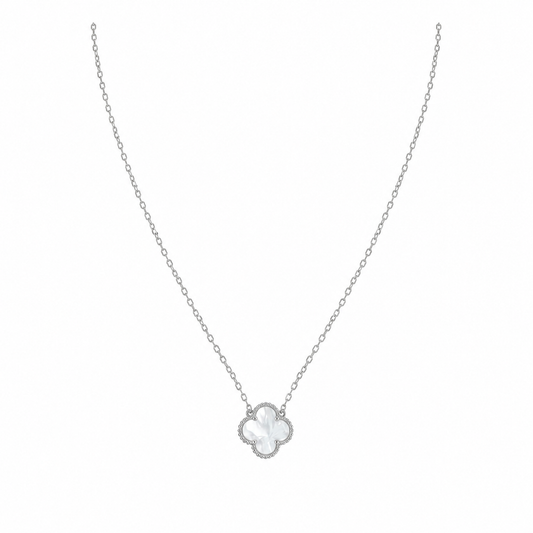 Silber-Edelstahl Kette mit Perlmutt-Blütenornament