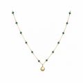 Gold-Edelstahl Kette mit Muschel-Anhänger und grünen Kristallperlen