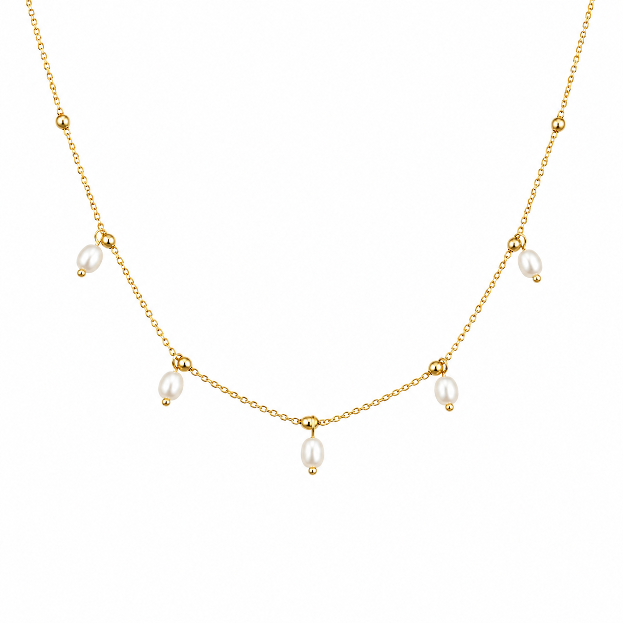 Gold-Edelstahl Kette mit schwebenden Perlen