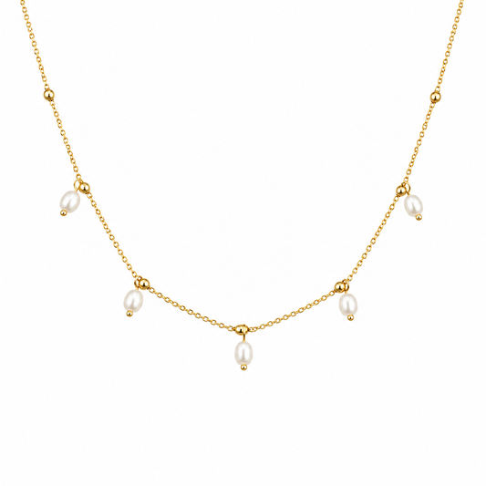 Gold-Edelstahl Kette mit schwebenden Perlen