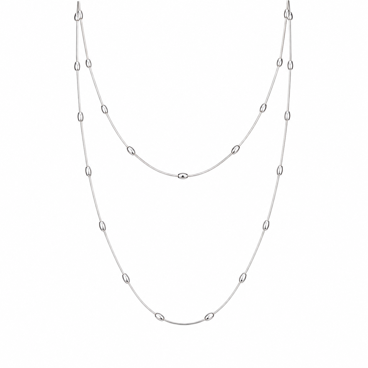 Silber-Edelstahl Lange Gliederkette mit ovalen Elementen