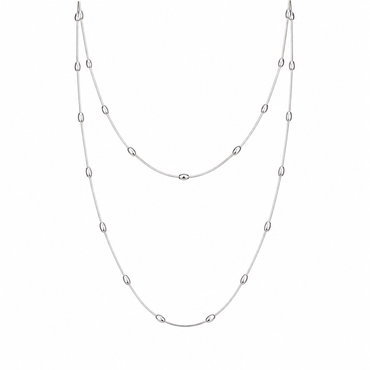 Silber-Edelstahl Lange Gliederkette mit ovalen Elementen